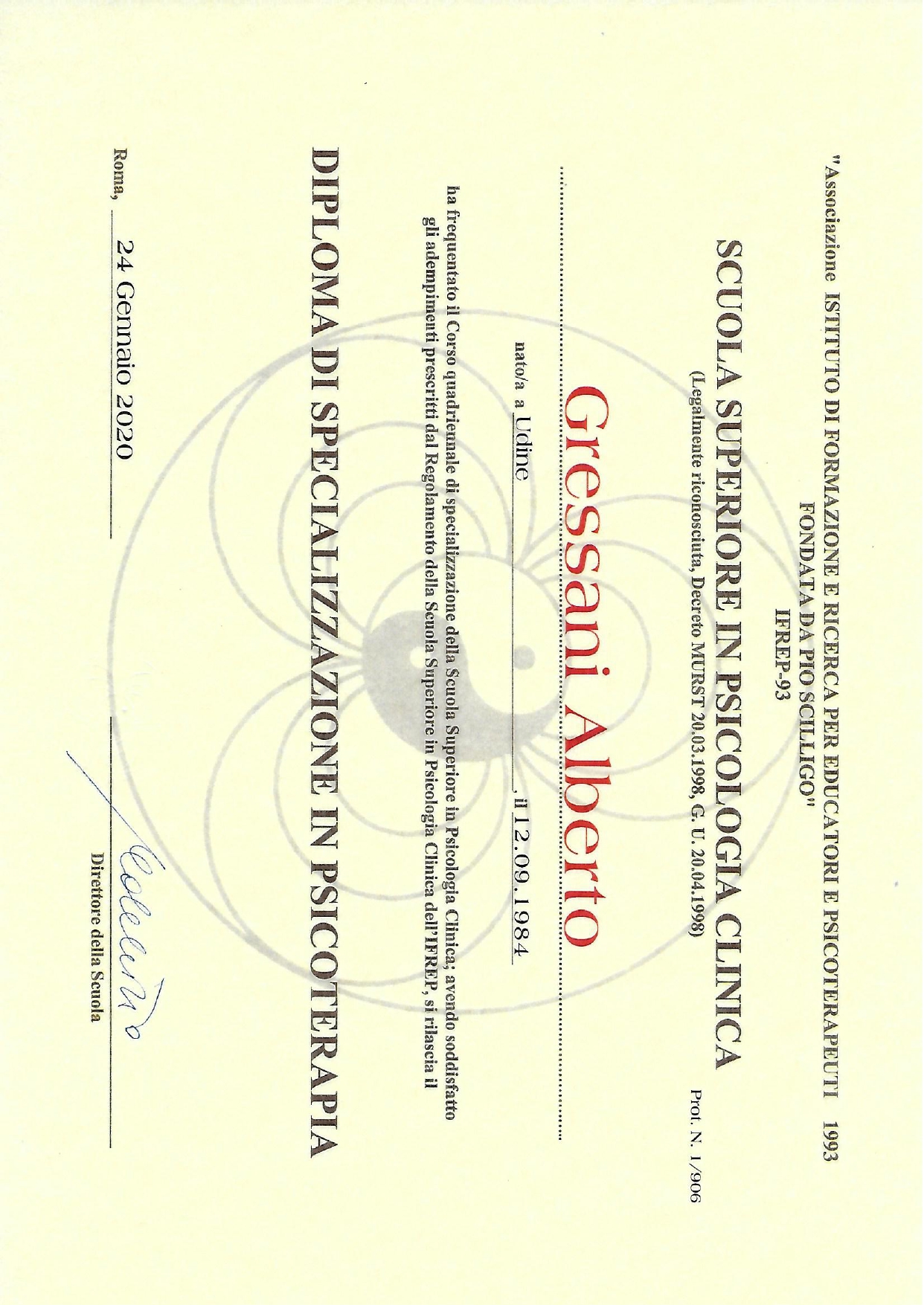 Diploma specializzazione Alberto Gressani